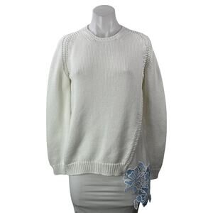 Gilmar Women's White Floral Embroidered Crew Neck Long Sleeve Sweater Size 4